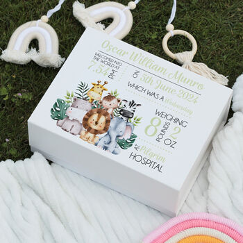 Jungle Animal Birth Stats Baby Keepsake Memory Box, 3 of 5