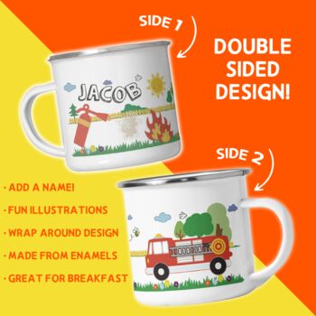 Personalised Children's Fire Truck Themed Enamel Mug, 6 of 12