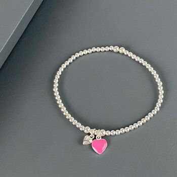 Sterling Silver Pink Heart Bracelet, 2 of 6