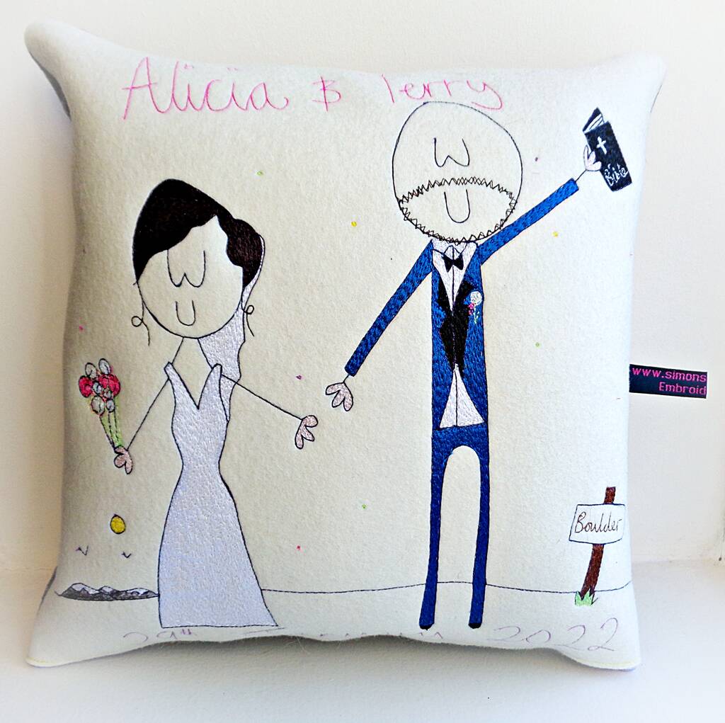 Personalised Embroidered Wedding Gift Cushion By Seabright Designs