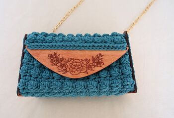 Bespoke Handmade Crochet Bag With Wood Panel, 3 of 7