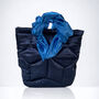 Dark Blue Top Handle Small Bucket Bag Made In Italy, thumbnail 1 of 2