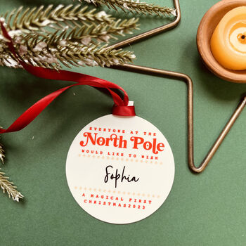 Personalised North Pole First Christmas Bauble, 3 of 5