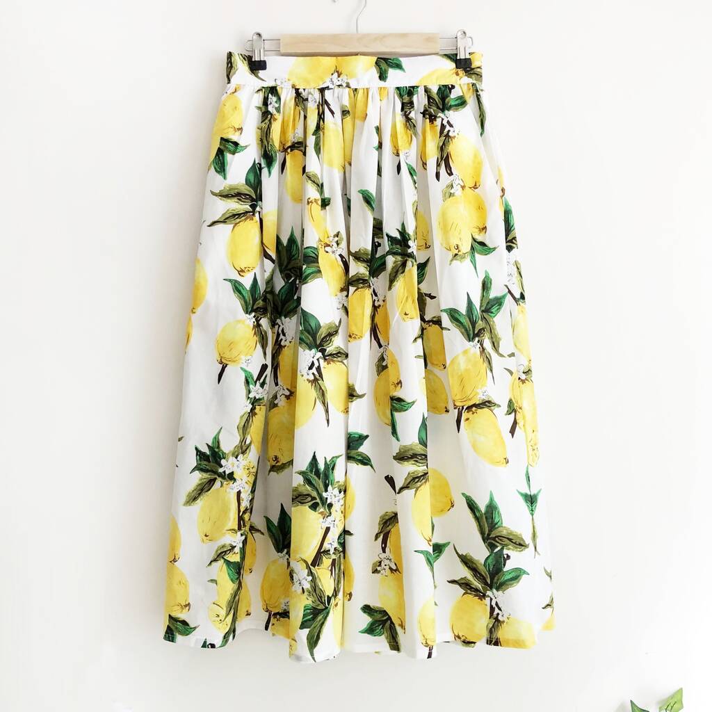 Lemon Print Cotton Midi Skirt, 1 of 7