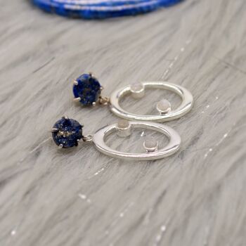Lapis Lazuli, Moonstone Silver Earrings, 8 of 9