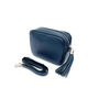Navy Leather Crossbody Bag With Navy And Gold Strap, thumbnail 2 of 9