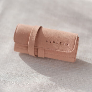 Dusky Pink Travel Jewellery Wrap In Vegan Suede, 2 of 3