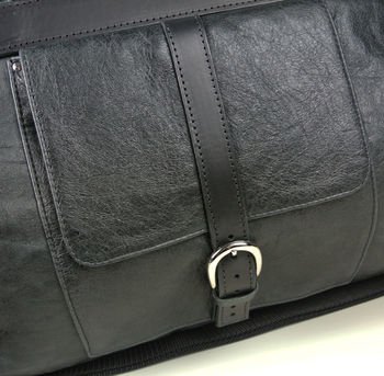 Handcrafted Black Leather Travel Bag, 5 of 8