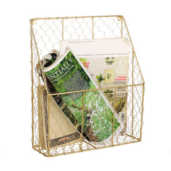 Two Brass Wire Home Storage Magazine Baskets, 2 of 2