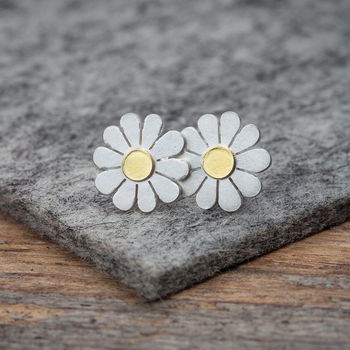 Little Daisy Earrings In Solid Silver And 18ct Gold, 3 of 6
