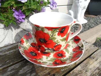 Large Cup And Saucer In Vibrant Red Poppy Design, 3 of 8