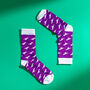 T Rex Purple And White Men's Egyptian Cotton Socks, thumbnail 2 of 4