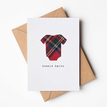 'Bonnie Bairn' Scottish New Baby Card With Real Tartan, 2 of 6