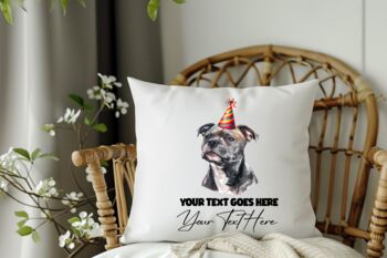 Personalised Staffordshire Bull Terrier Birthday Party Cushion, 2 of 2