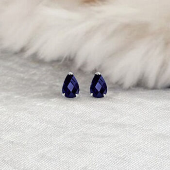 Mini Sterling Silver Teardrop Sapphire Stud Earrings, 3 of 8