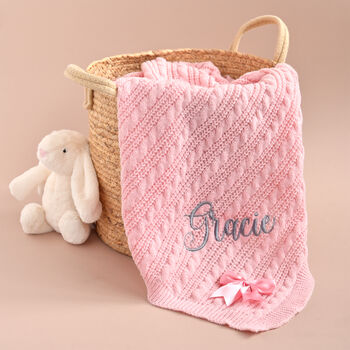 Personalise Dusty Pink Knitted Blanket With Bow, 6 of 10