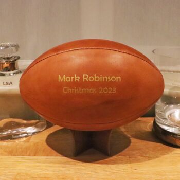 Personalised Vintage Tan Leather Rugby Ball, 2 of 8