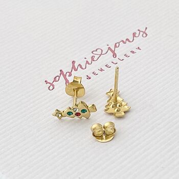 Sterling Silver Gold Plated Christmas Tree Studs With Jewels, 2 of 3