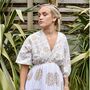 'Heather' White And Gold Indian Print Batwing Crepe Dress, thumbnail 2 of 9