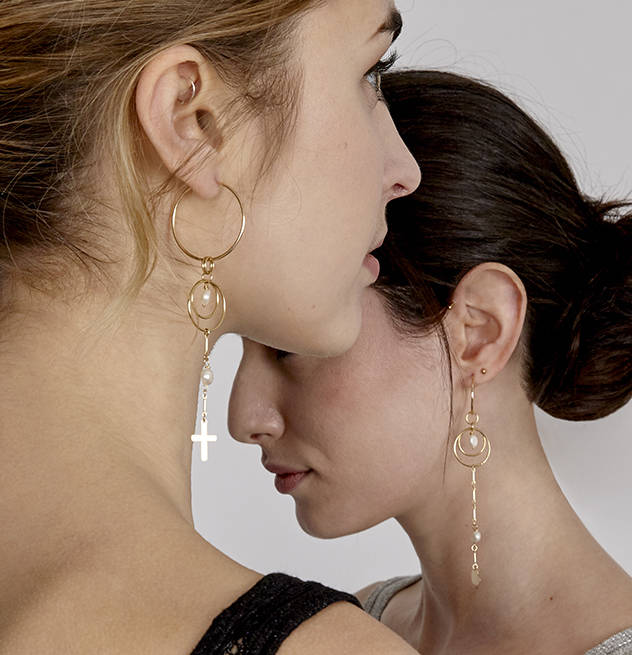 Archer Hoop Drop Gold Fill Earrings With Pearls, 1 of 3