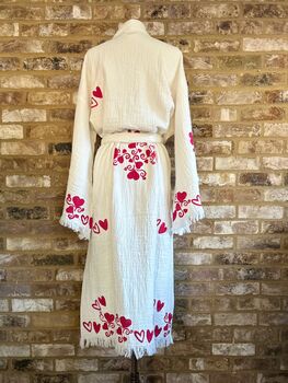 Long Organic Cotton Robe: White With Hearts, 3 of 3