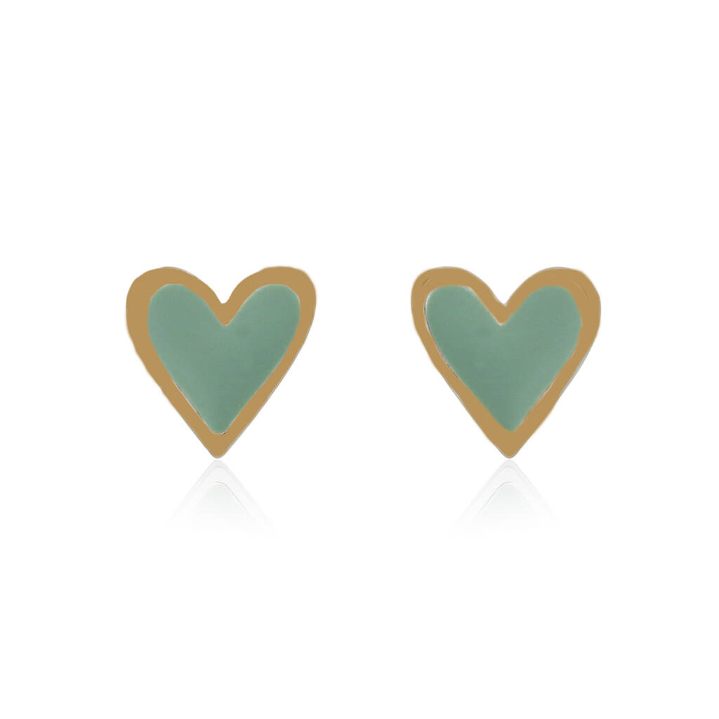 Gold Mini Hearts With Mint Enamel, 1 of 3