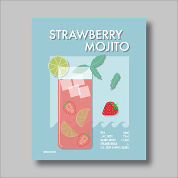 Strawberry Mojito Cocktail Print Four Colour Options, 3 of 8