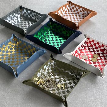 Checkerboard Recycled Leather Jewellery Tray Tidy, 2 of 4