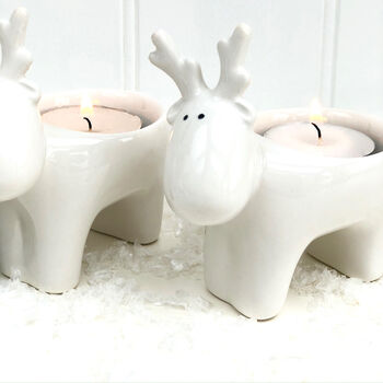 Ceramic Reindeer T Light Holder Pair, 3 of 4