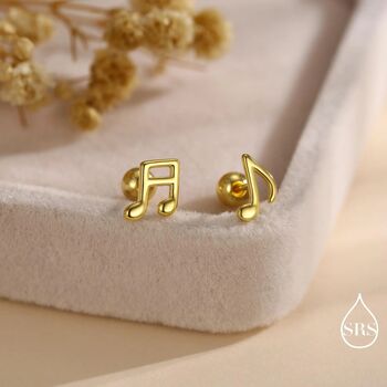 Mismatched Music Notes Screw Back Earrings In Sterling Silver, 3 of 11