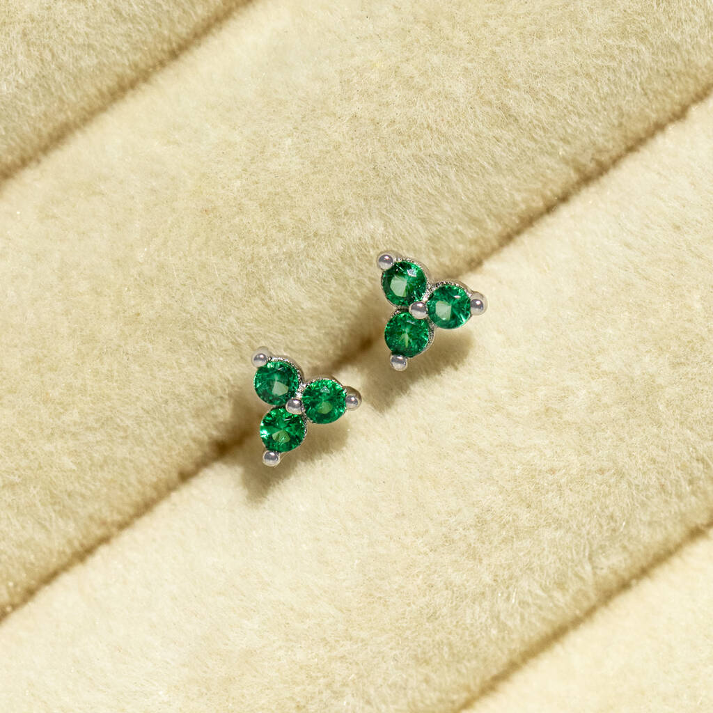 Sterling Silver Triple Birthstone Stud Earrings, 1 of 10