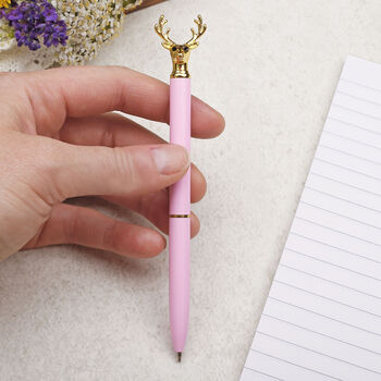 Pink And Gold Stag Deer Head Ballpoint Pen, 2 of 3
