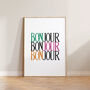 Bonjour French Hello Typography Wall Art Print, thumbnail 1 of 5