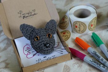 Personalised Crochet Cat Face Brooch Letterbox Gift, 4 of 6