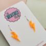 Small Neon Orange Glitter Lightning Bolt Earrings / Bright Orange Jewellery Bold Neon Sparkle / Electric Retro Flash Dangles, thumbnail 2 of 5