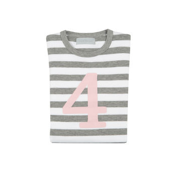 Grey Marl + White Striped Number/Age T Shirt Mallow, 5 of 6