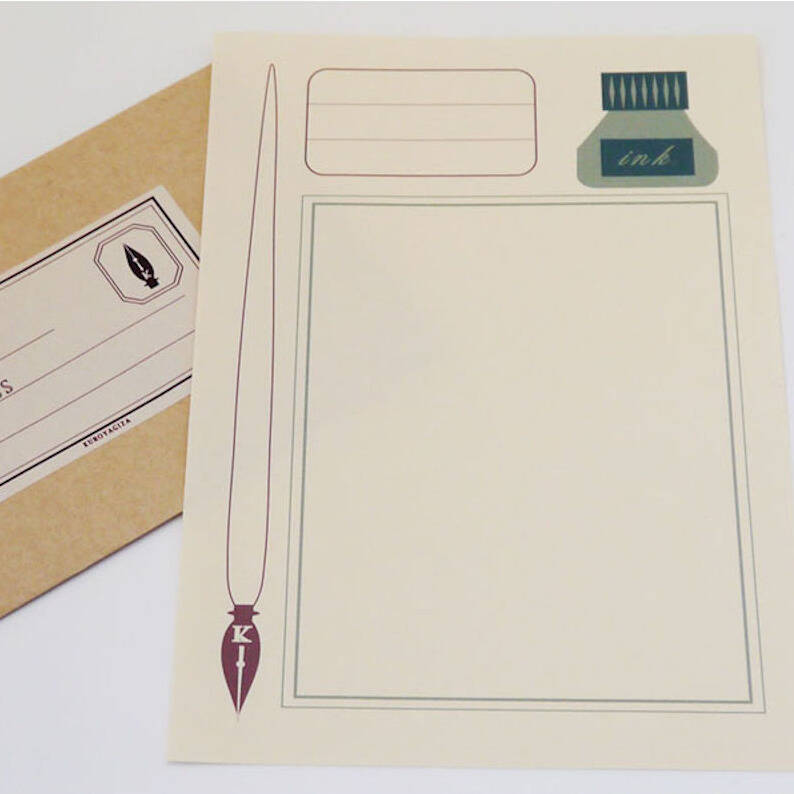 set of six ink and pen writing paper by toothpic nations