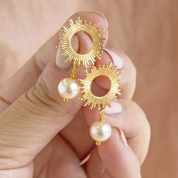 Sun Earrings With Pearl Drop Detail, 5 of 9