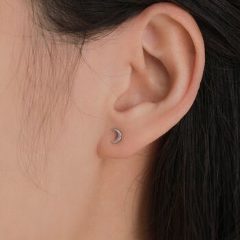 Sterling Silver Tiny Moon Screw Backs Earrings, 3 of 9