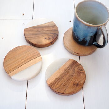 Wood And Marble Drink Coasters Set Four, 2 of 5