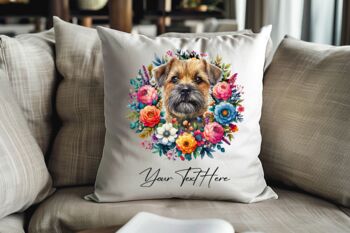 Personalised Border Terrier Summer Floral Dog Wreath Cushion And Mug Gift Bundle, 4 of 4