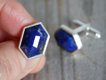 Lapis Lazuli Cufflinks Set In Sterling Silver, 3 of 5