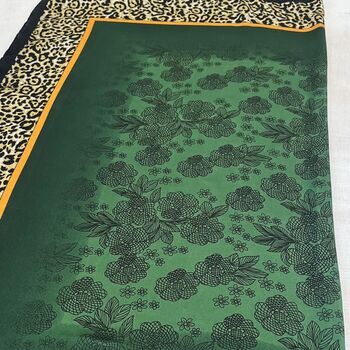 Floral Green Leopard Print Border Silk Scarf, 4 of 7