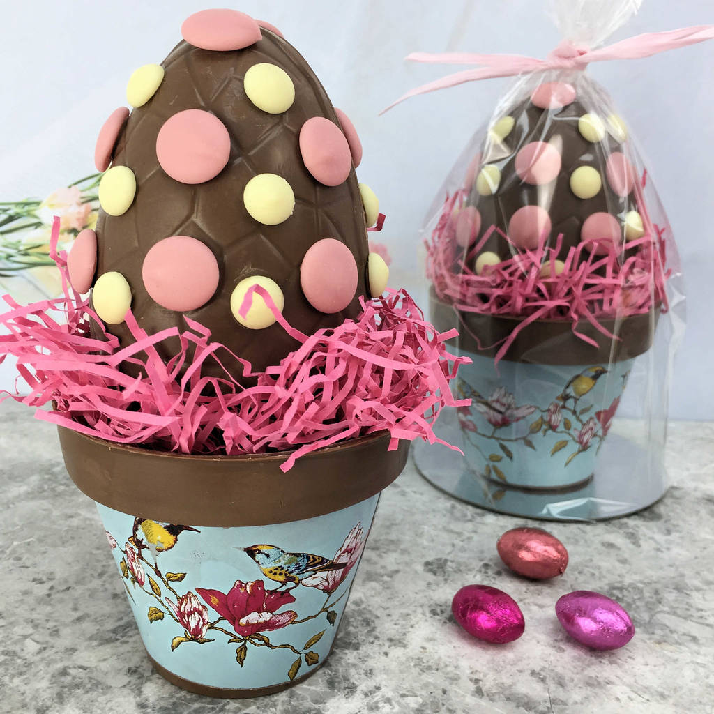 Chocolate Easter Egg Flowerpot Gift With Birds By Cocoapod Chocolates