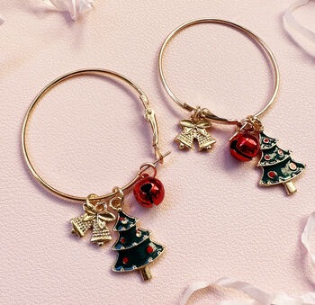 Hoop Christmas Earring With Charms, 2 of 4