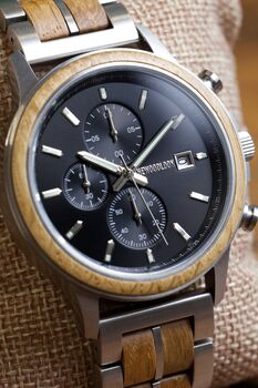 Oslo Engraved Wooden Watch With Stainless Steel For Men, 6 of 8