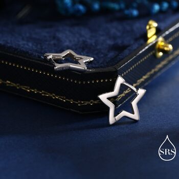 Sterling Silver Star Huggie Hoop Earrings, 4 of 12