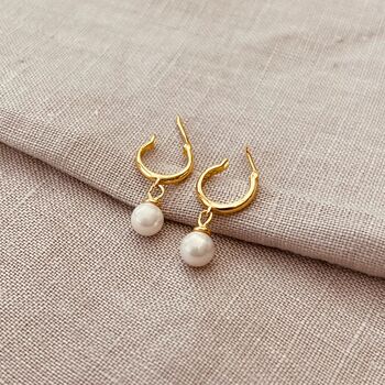 Pearl Huggie Hoop Earrings, 3 of 3