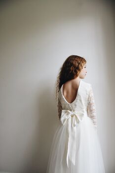 Long Sleeve Lace Flower Girl Dress – Floor Length Tulle Gown Handmade UK, 2 of 6
