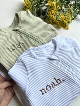 Personalised Baby Zip Sleepsuit | Embroidered Grow, 7 of 8